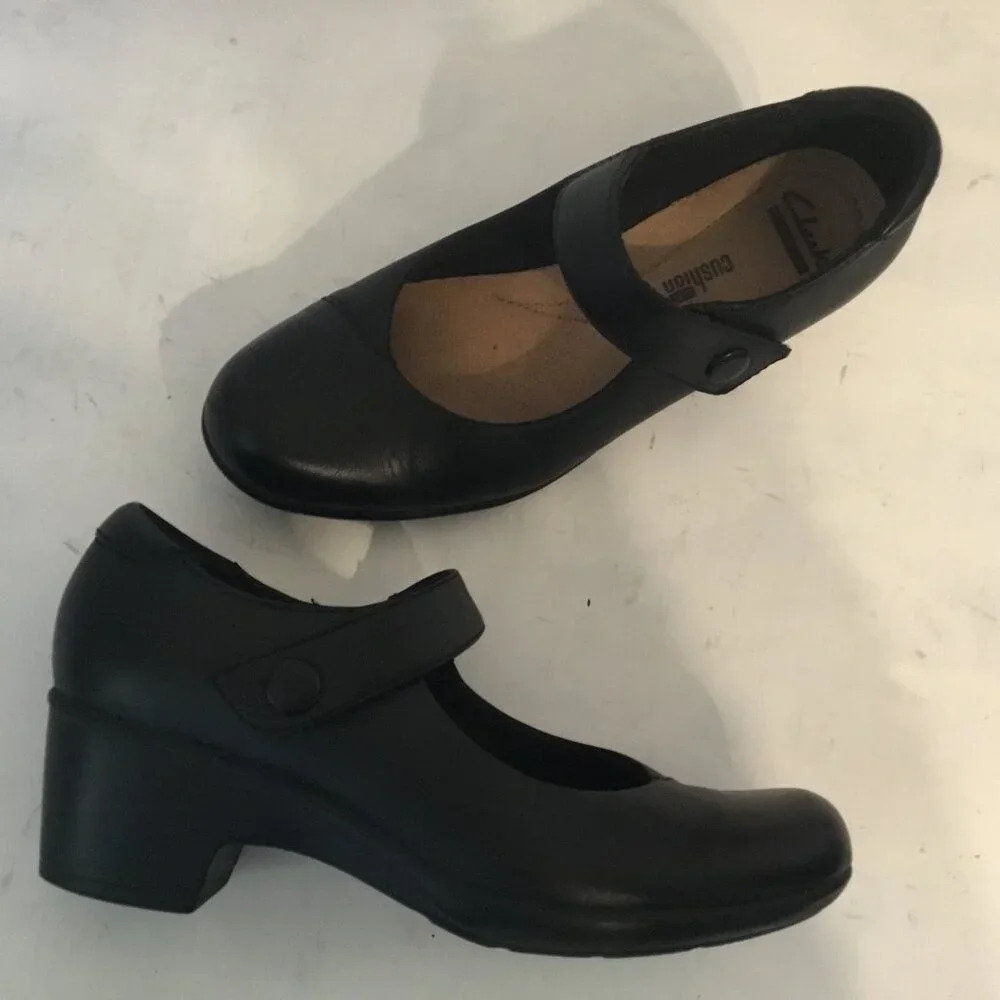 Clarks Hope Henley Black Leather Mary Jane 7.5 M Comfort Shoes Academia Work - Picture 4 of 14